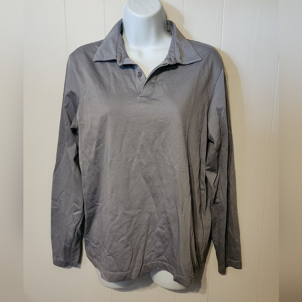 Banana Republic Long Sleeve Polo Shirt Blue Medium Lightweight Casual VNeck B220